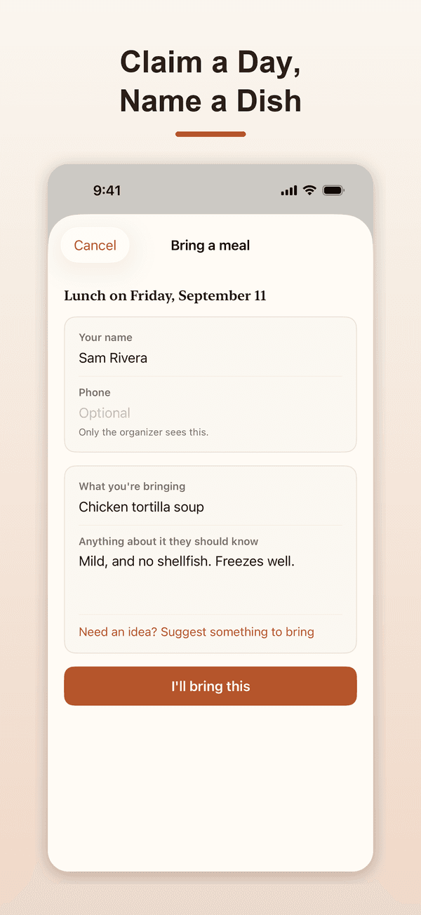 Casserole claim screen