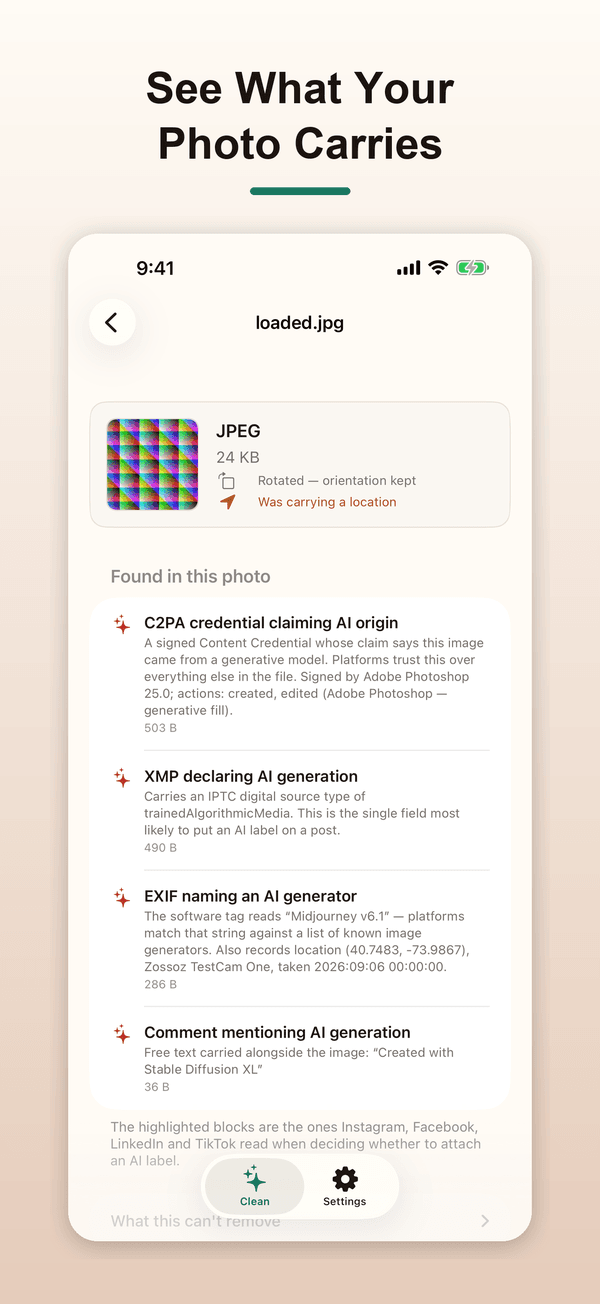 Exif Remover report screen