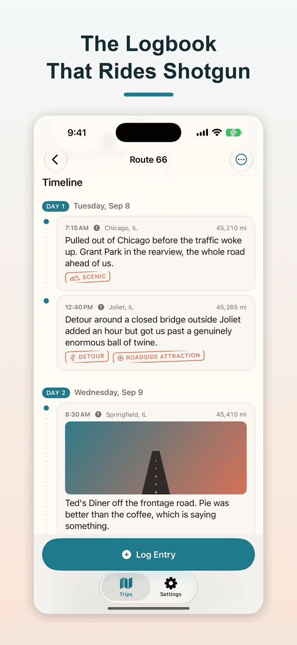Mile Marker timeline screen