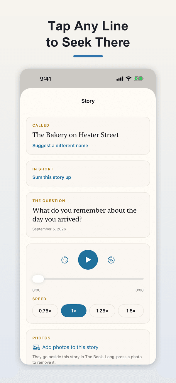 Retold transcript screen