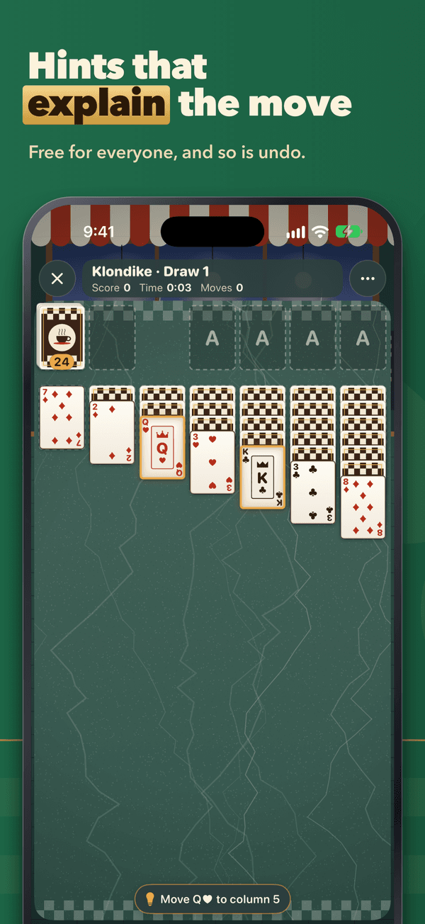 Solitaire Extreme: Klondike with the next move highlighted