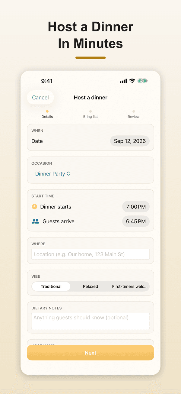 Tablescape wizard screen