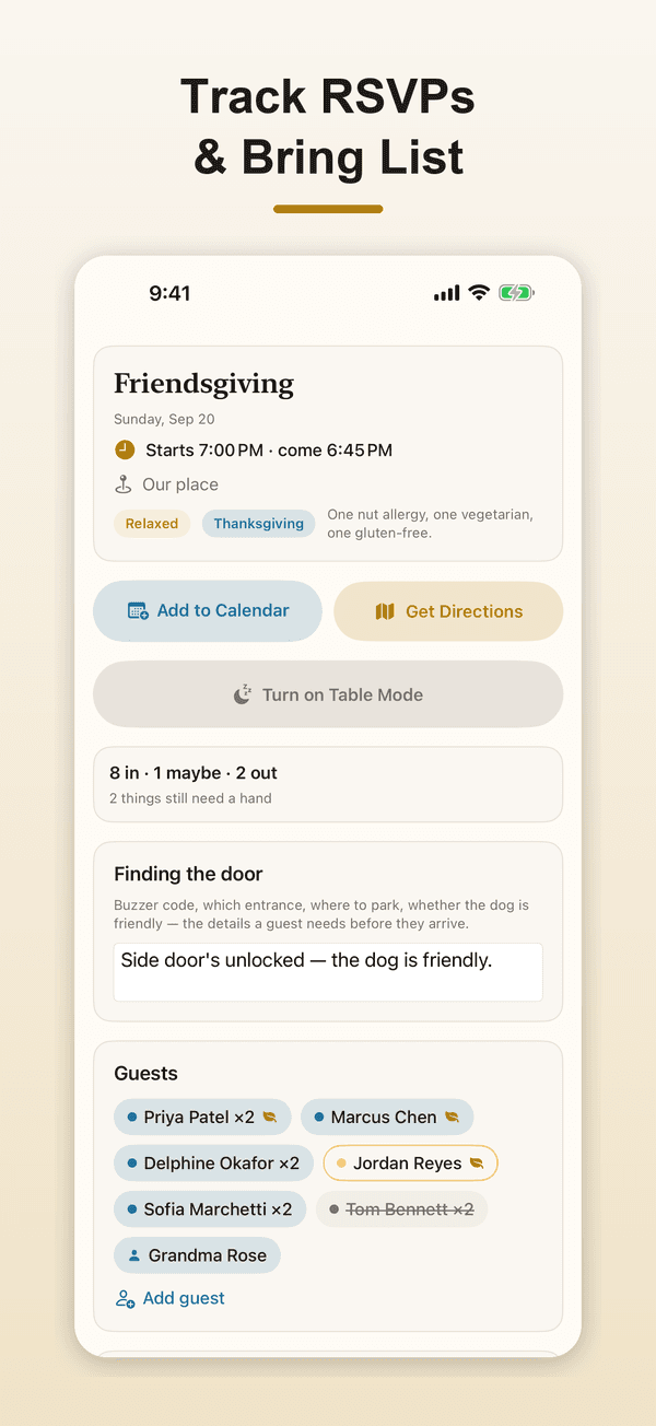 Tablescape rsvps screen