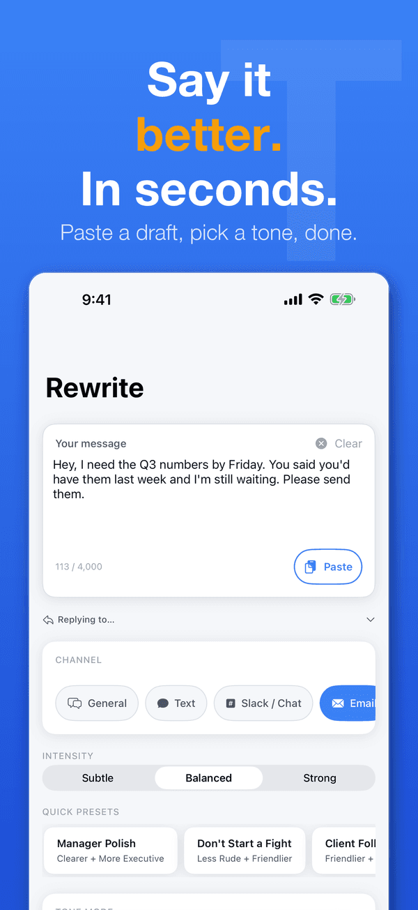 ToneFix rewrite screen