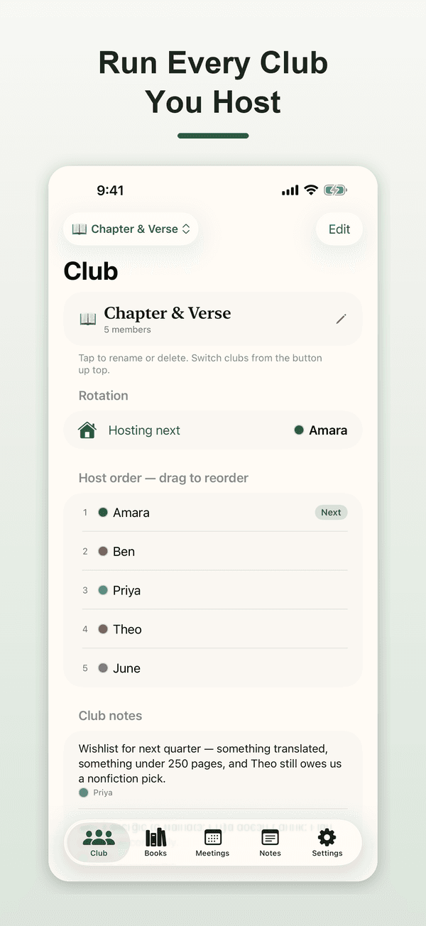 Well Read club screen
