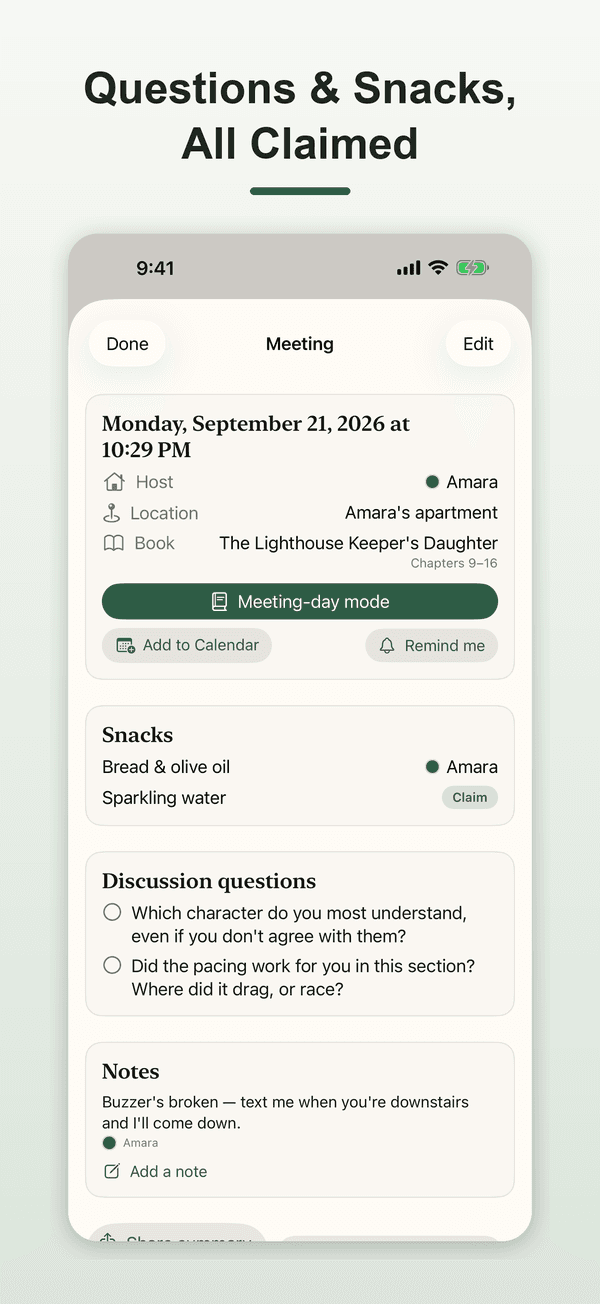 Well Read meeting screen
