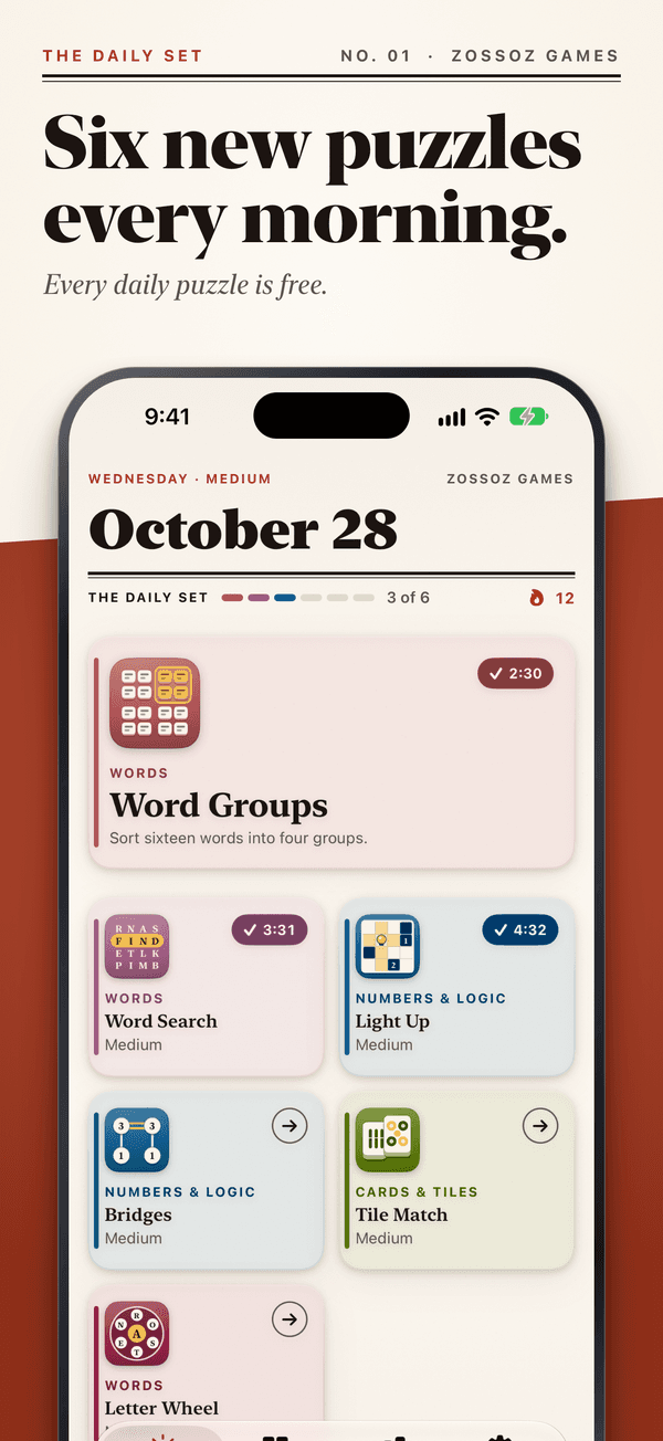 Today's Daily Set: six new puzzles every morning
