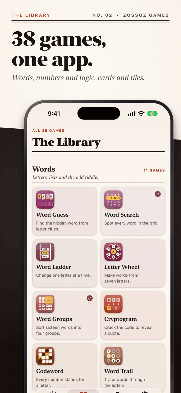 The Library: 38 word, logic, number, card and tile games