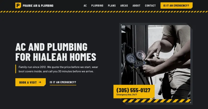 Concept homepage in the Industrial design, for a plumbing and AC company