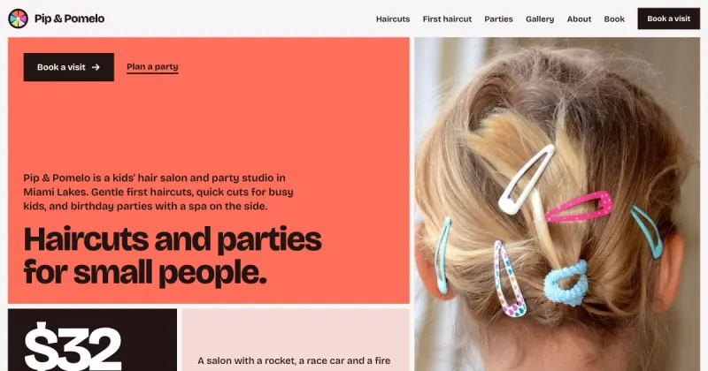 Concept homepage in the Color mosaic design, for a kids' hair salon