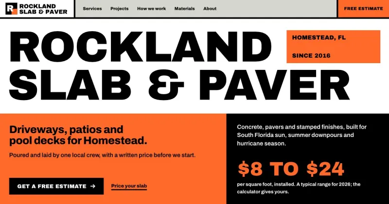 Concept homepage in the Raw type design, for a paver and slab contractor