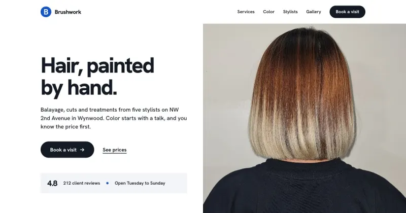Concept homepage in the Split photo design, for a hair studio